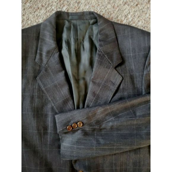 Durban Reda Wool Dark Gray Plaid 2-Button Sport Coat Jacket Blazer 40S - Picture 3 of 5